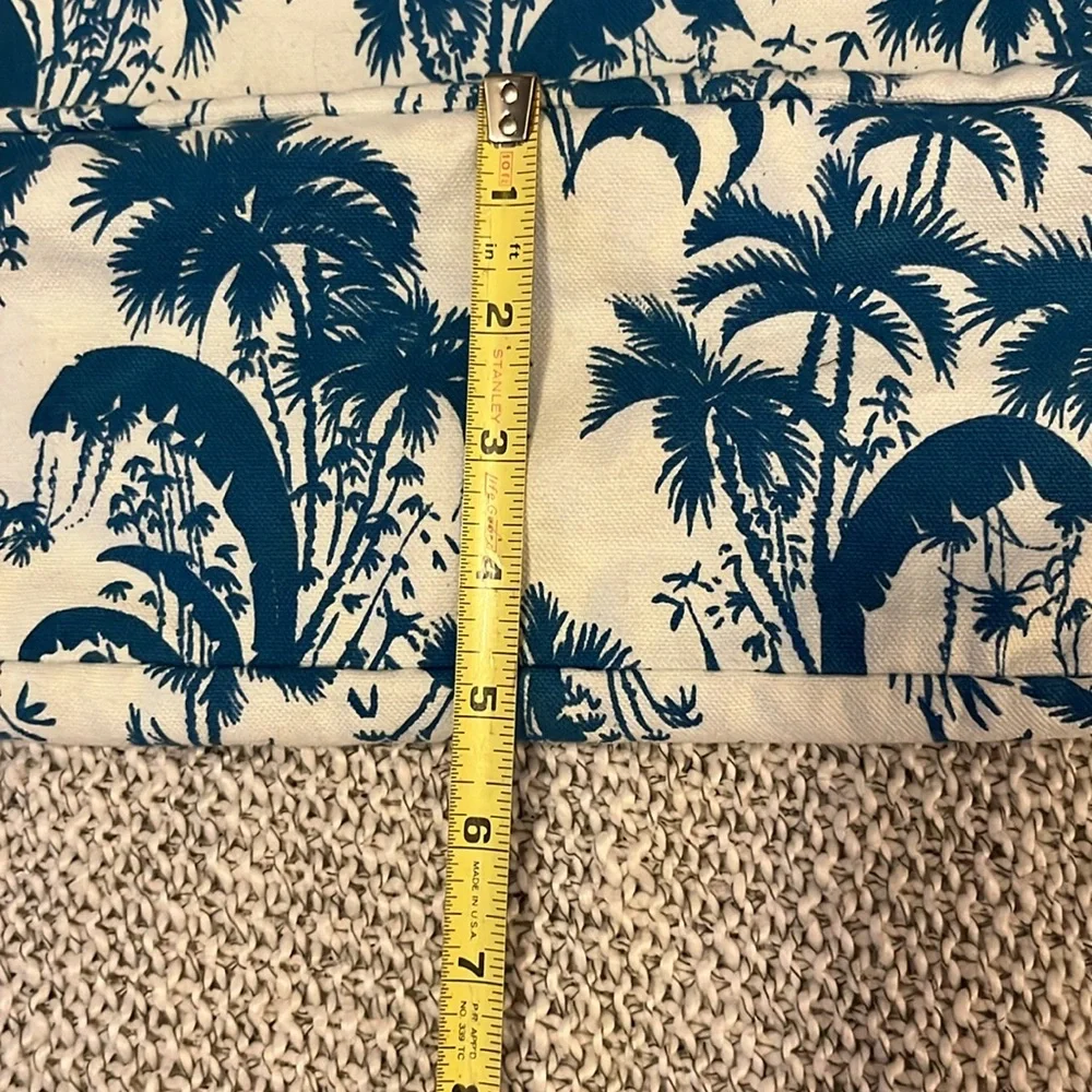 Tropical Blue White Canvas Hawaiian Print Leather Handles Drawstring Large Tote